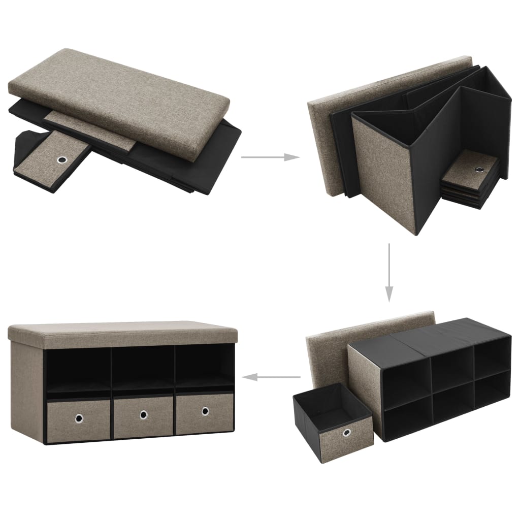 Faltbare Sitzbank mit Stauraum Taupe 76x38x38 cm Leinenoptik