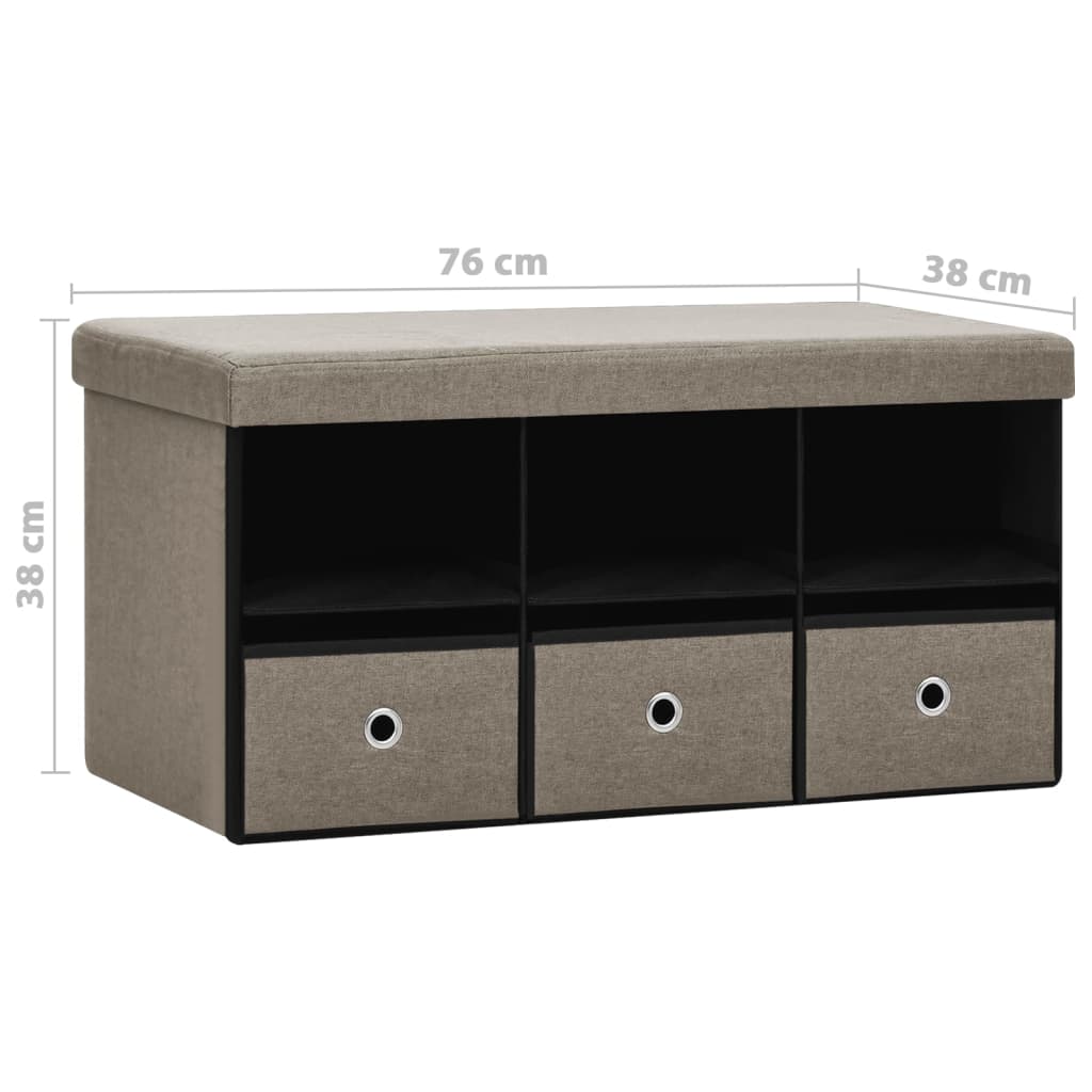 Faltbare Sitzbank mit Stauraum Taupe 76x38x38 cm Leinenoptik