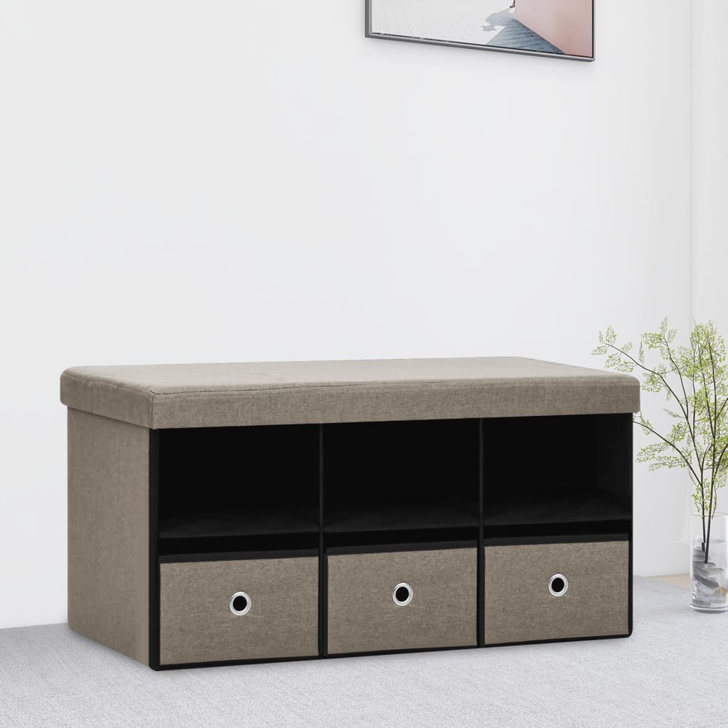 Faltbare Sitzbank mit Stauraum Taupe 76x38x38 cm Leinenoptik