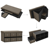Thumbnail for Faltbare Sitzbank mit Stauraum Braun 76x38x38 cm Leinenoptik