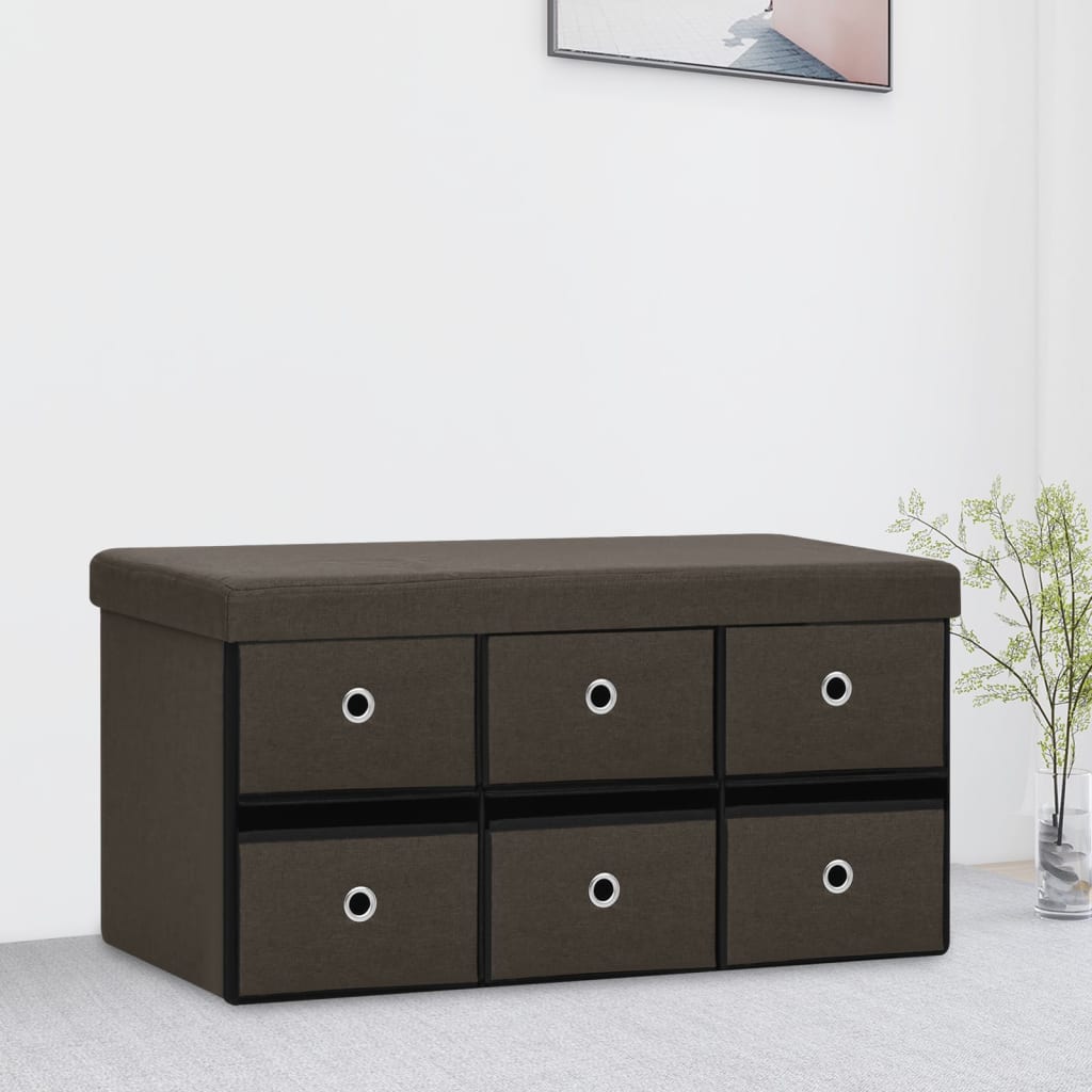 Faltbank mit Stauraum Dunkelbraun 76x38x38 cm Leinenoptik
