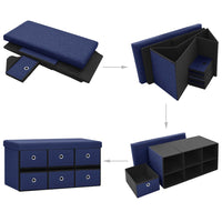 Thumbnail for Faltbare Sitzbank mit Stauraum Blau 76x38x38 cm Leinenoptik