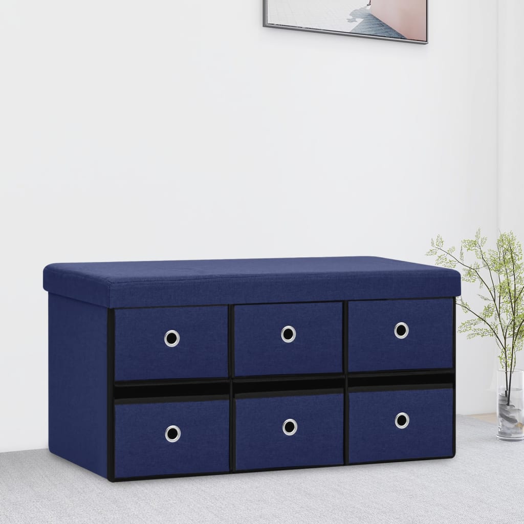 Faltbare Sitzbank mit Stauraum Blau 76x38x38 cm Leinenoptik
