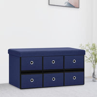 Thumbnail for Faltbare Sitzbank mit Stauraum Blau 76x38x38 cm Leinenoptik