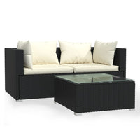 Thumbnail for 3-tlg. Garten-Lounge-Set mit Auflagen Schwarz Poly Rattan