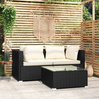 Thumbnail for 3-tlg. Garten-Lounge-Set mit Auflagen Schwarz Poly Rattan