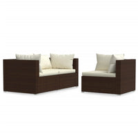 Thumbnail for 3-tlg. Garten-Lounge-Set mit Auflagen Braun Poly Rattan