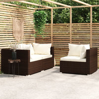 Thumbnail for 3-tlg. Garten-Lounge-Set mit Auflagen Braun Poly Rattan