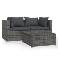 Thumbnail for 3-tlg. Garten-Lounge-Set mit Kissen Grau Poly Rattan