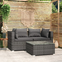 Thumbnail for 3-tlg. Garten-Lounge-Set mit Kissen Grau Poly Rattan