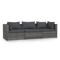 Thumbnail for 3-Sitzer-Sofa mit Kissen Grau Poly Rattan