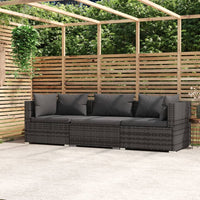 Thumbnail for 3-Sitzer-Sofa mit Kissen Grau Poly Rattan