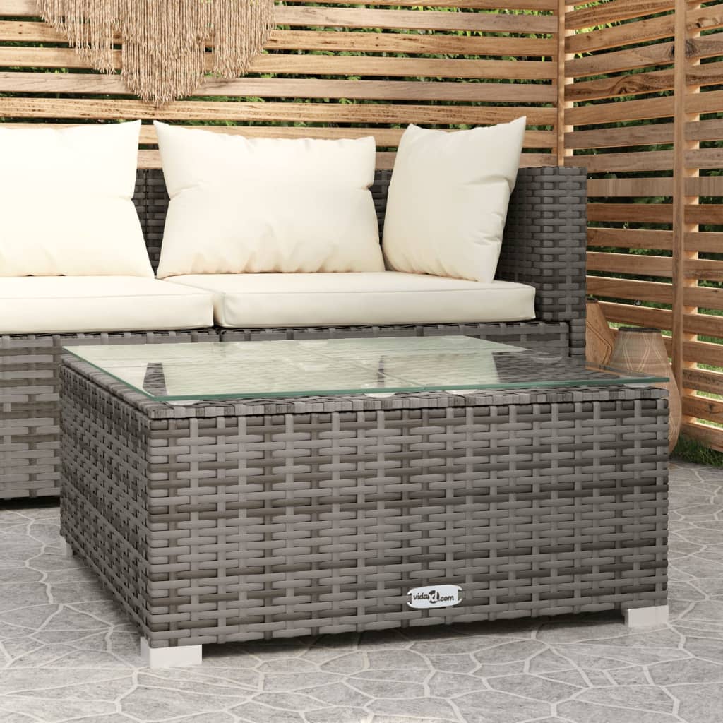 Garten-Couchtisch Grau 60x60x30 cm Poly Rattan und Glas