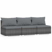 Thumbnail for 3-Sitzer-Sofa mit Kissen Grau Poly Rattan