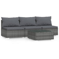 Thumbnail for 4-tlg. Garten-Lounge-Set mit Kissen Grau Poly Rattan