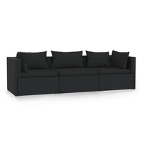 Thumbnail for 3-Sitzer-Sofa mit Kissen Schwarz Poly Rattan