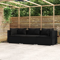 Thumbnail for 3-Sitzer-Sofa mit Kissen Schwarz Poly Rattan