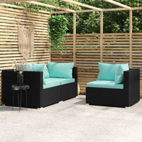 Thumbnail for 3-tlg. Garten-Lounge-Set mit Kissen Schwarz Poly Rattan