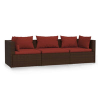 Thumbnail for 3-Sitzer-Sofa mit Kissen Braun Poly Rattan
