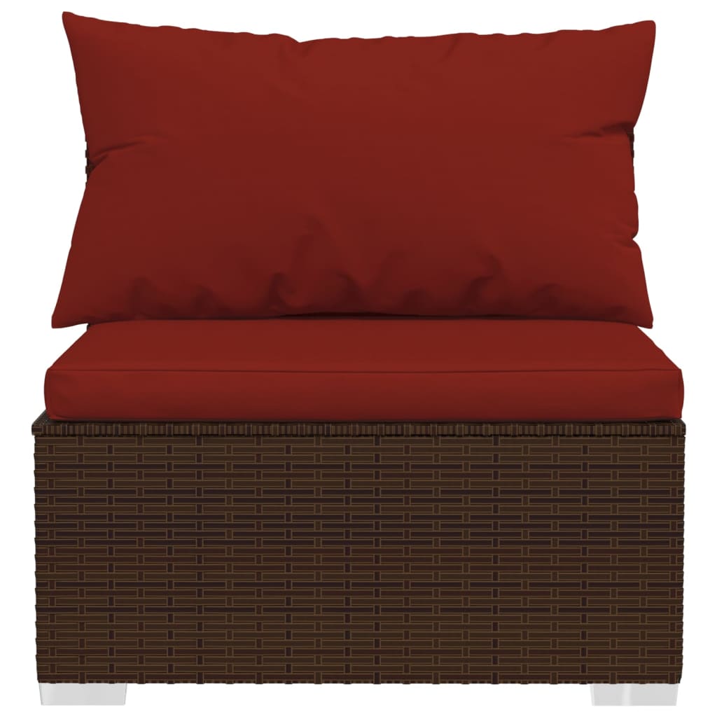 Garten-Mittelsofa mit Kissen Braun Poly Rattan