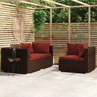 Thumbnail for 3-tlg. Garten-Lounge-Set mit Kissen Braun Poly Rattan