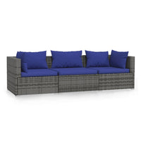 Thumbnail for 3-Sitzer-Sofa mit Kissen Grau Poly Rattan