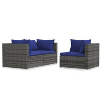 Thumbnail for 3-tlg. Garten-Lounge-Set mit Kissen Grau Poly Rattan