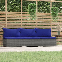 Thumbnail for 3-Sitzer-Sofa mit Kissen Grau Poly Rattan