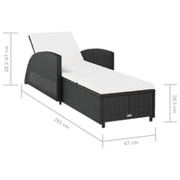 Thumbnail for Sonnenliege mit Cremeweißer Auflage Poly Rattan Schwarz