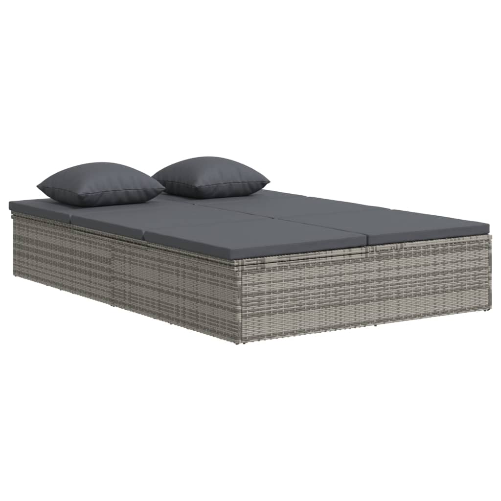 Sonnenliege und Gartensofa mit Kissen Poly Rattan Dunkelgrau