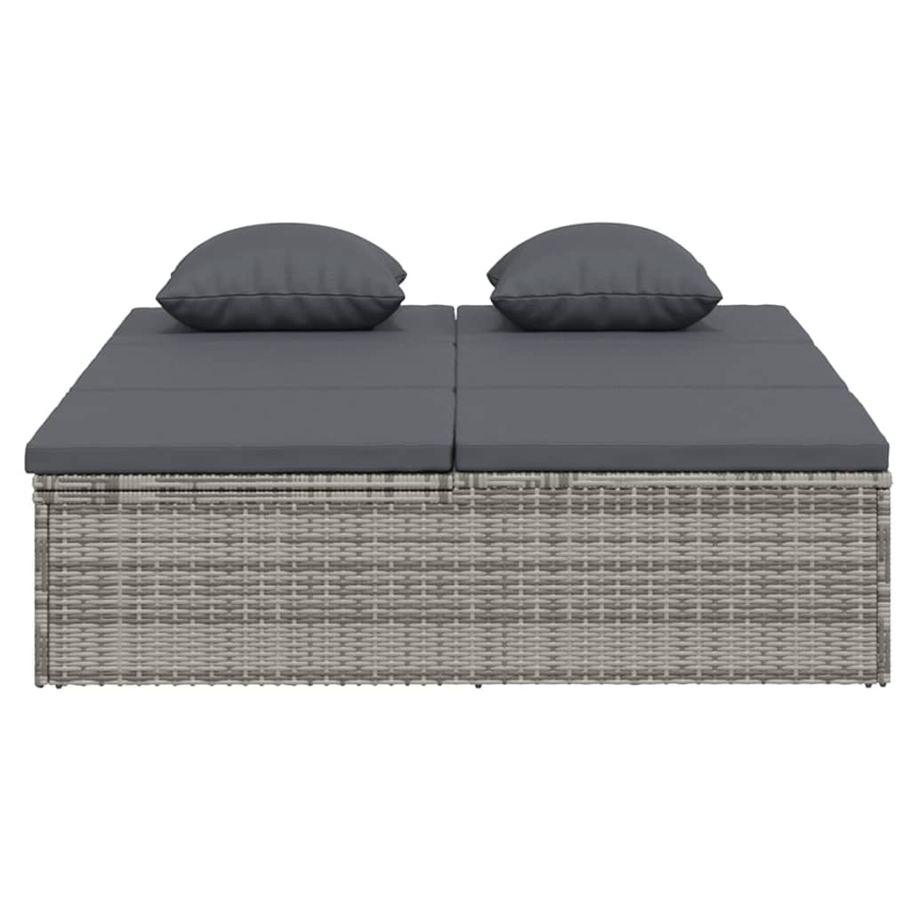 Sonnenliege und Gartensofa mit Kissen Poly Rattan Dunkelgrau