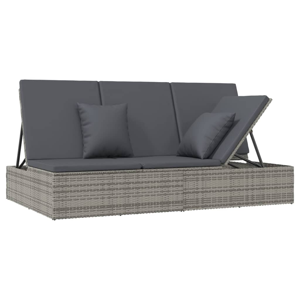 Sonnenliege und Gartensofa mit Kissen Poly Rattan Dunkelgrau