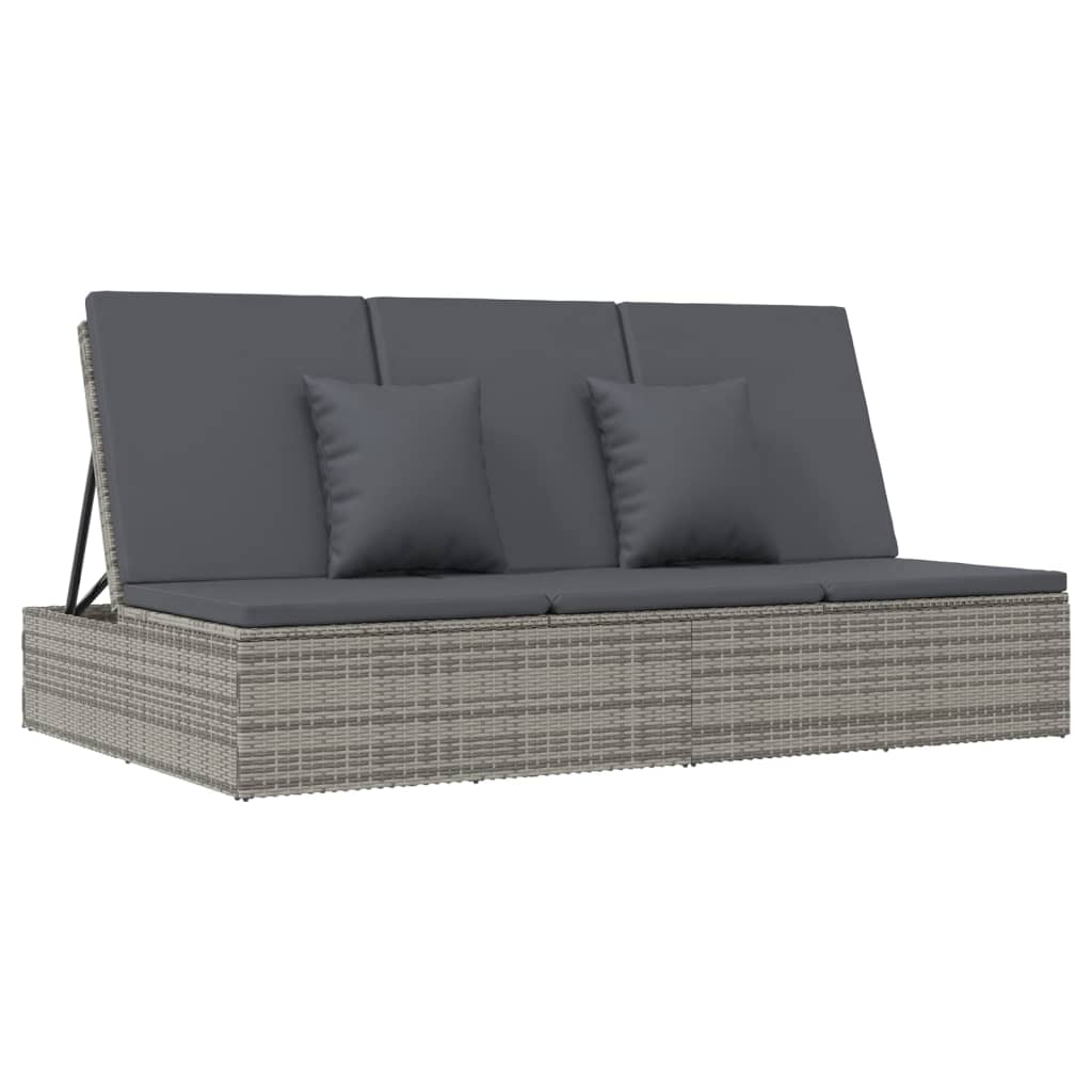Sonnenliege und Gartensofa mit Kissen Poly Rattan Dunkelgrau