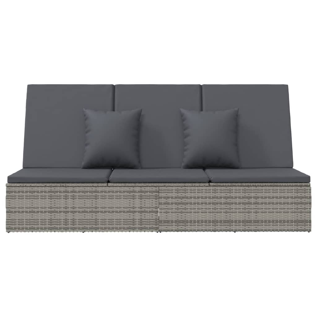 Sonnenliege und Gartensofa mit Kissen Poly Rattan Dunkelgrau