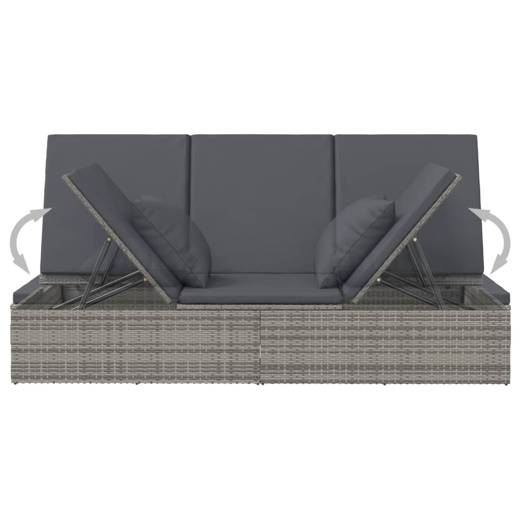 Sonnenliege und Gartensofa mit Kissen Poly Rattan Dunkelgrau