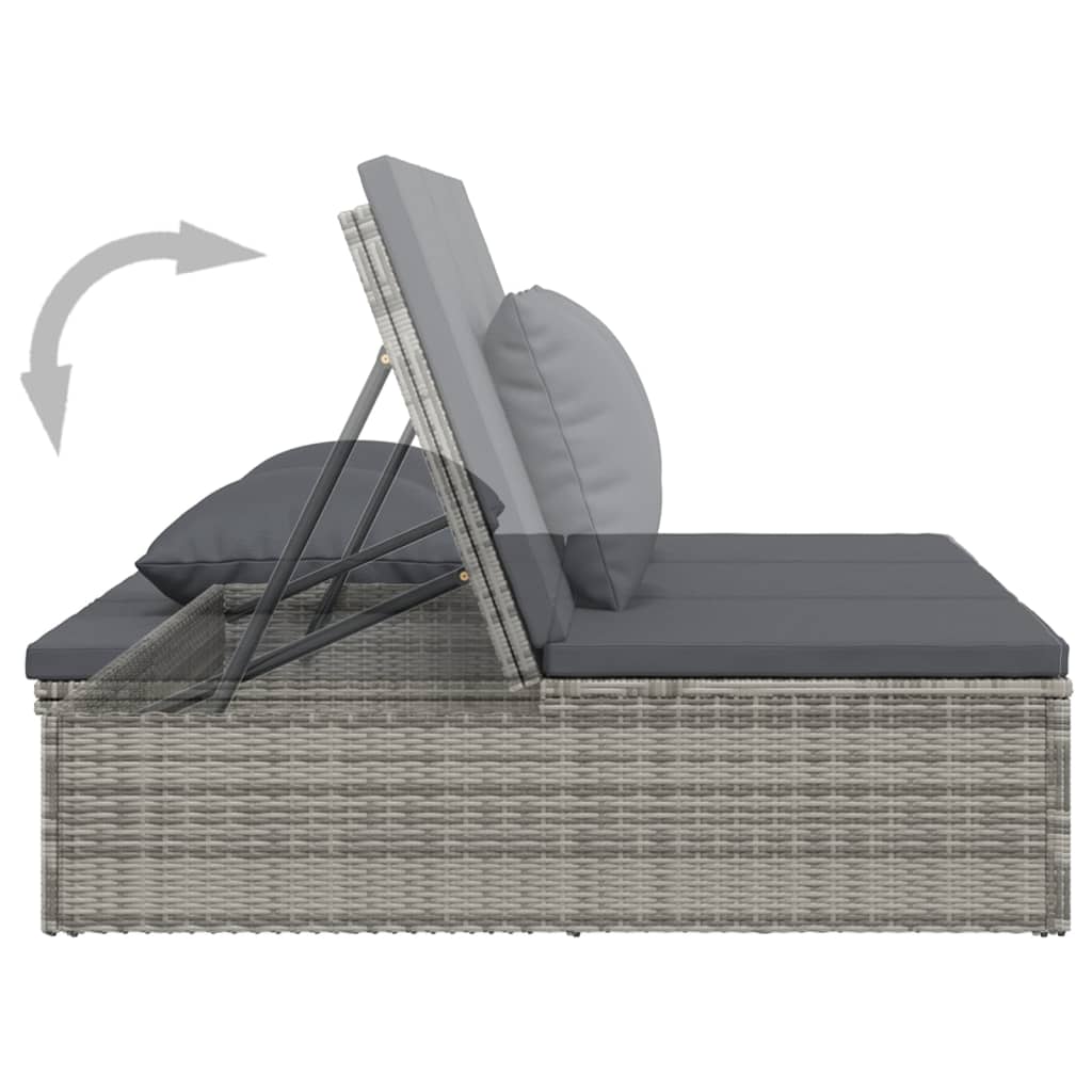 Sonnenliege und Gartensofa mit Kissen Poly Rattan Dunkelgrau