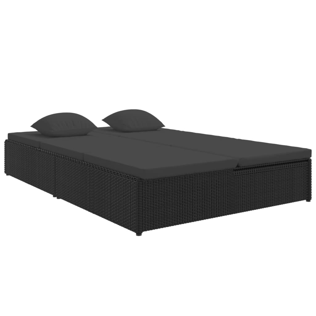 Sonnenliege mit Auflagen Poly Rattan Schwarz