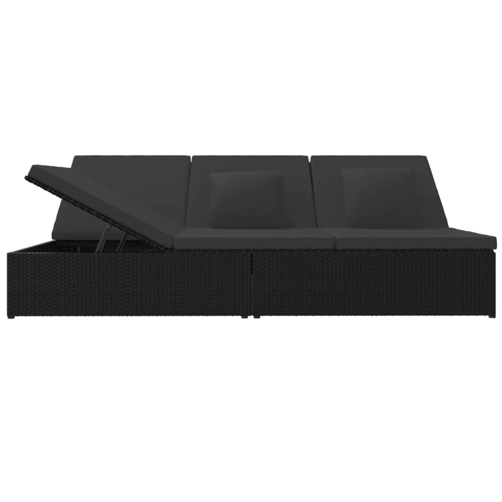 Sonnenliege mit Auflagen Poly Rattan Schwarz