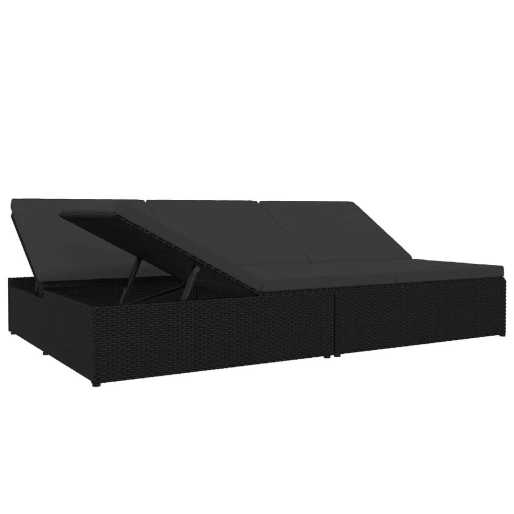 Sonnenliege mit Auflagen Poly Rattan Schwarz
