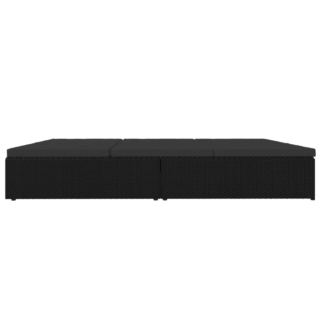 Sonnenliege mit Auflagen Poly Rattan Schwarz