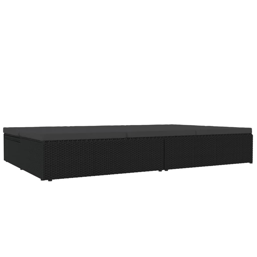 Sonnenliege mit Auflagen Poly Rattan Schwarz