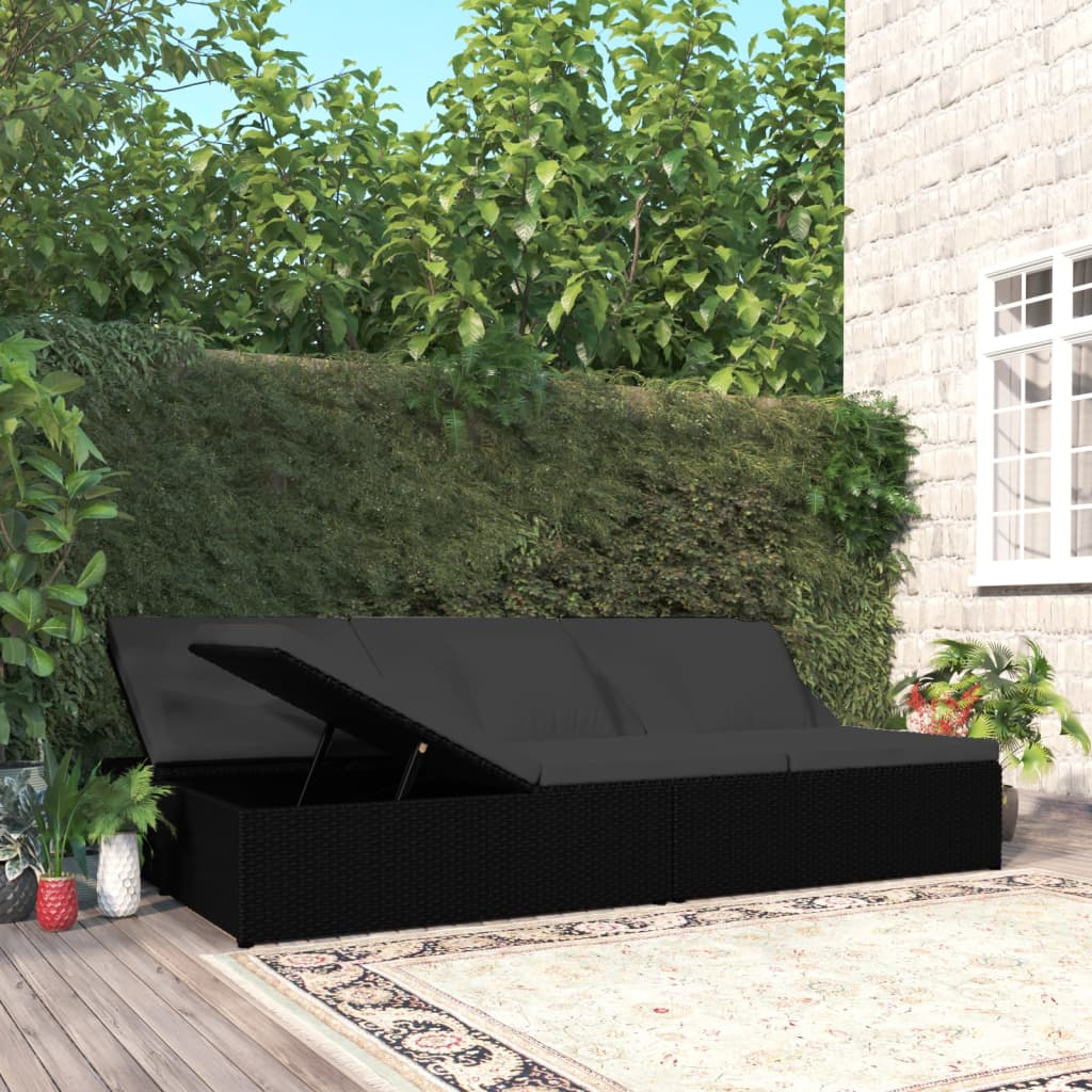 Sonnenliege mit Auflagen Poly Rattan Schwarz