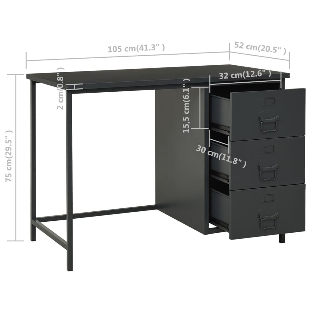 Schreibtisch Industrie-Stil Schubladen Anthrazit 105x52x75 cm
