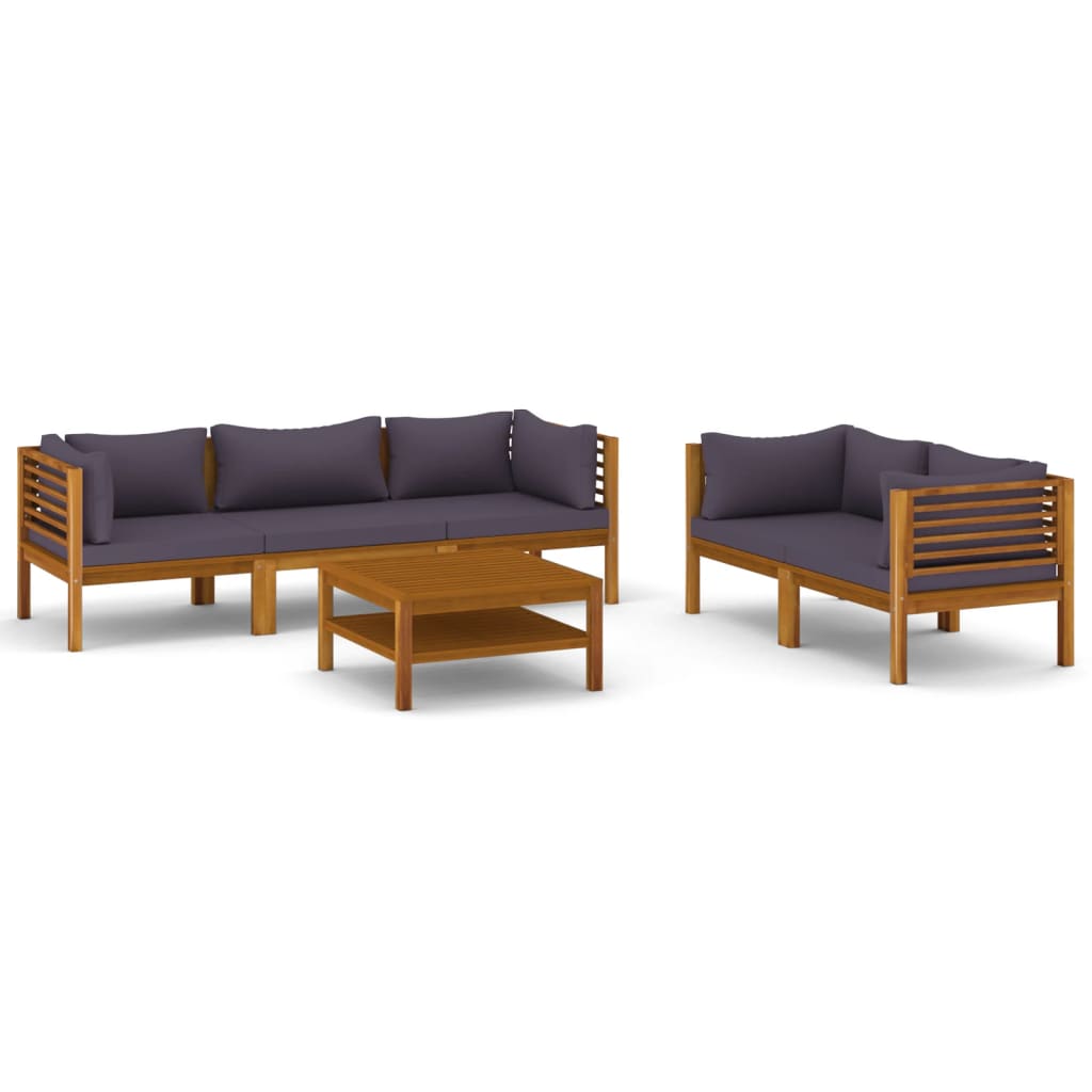 6-tlg. Garten-Lounge-Set mit Auflage Massivholz Akazie