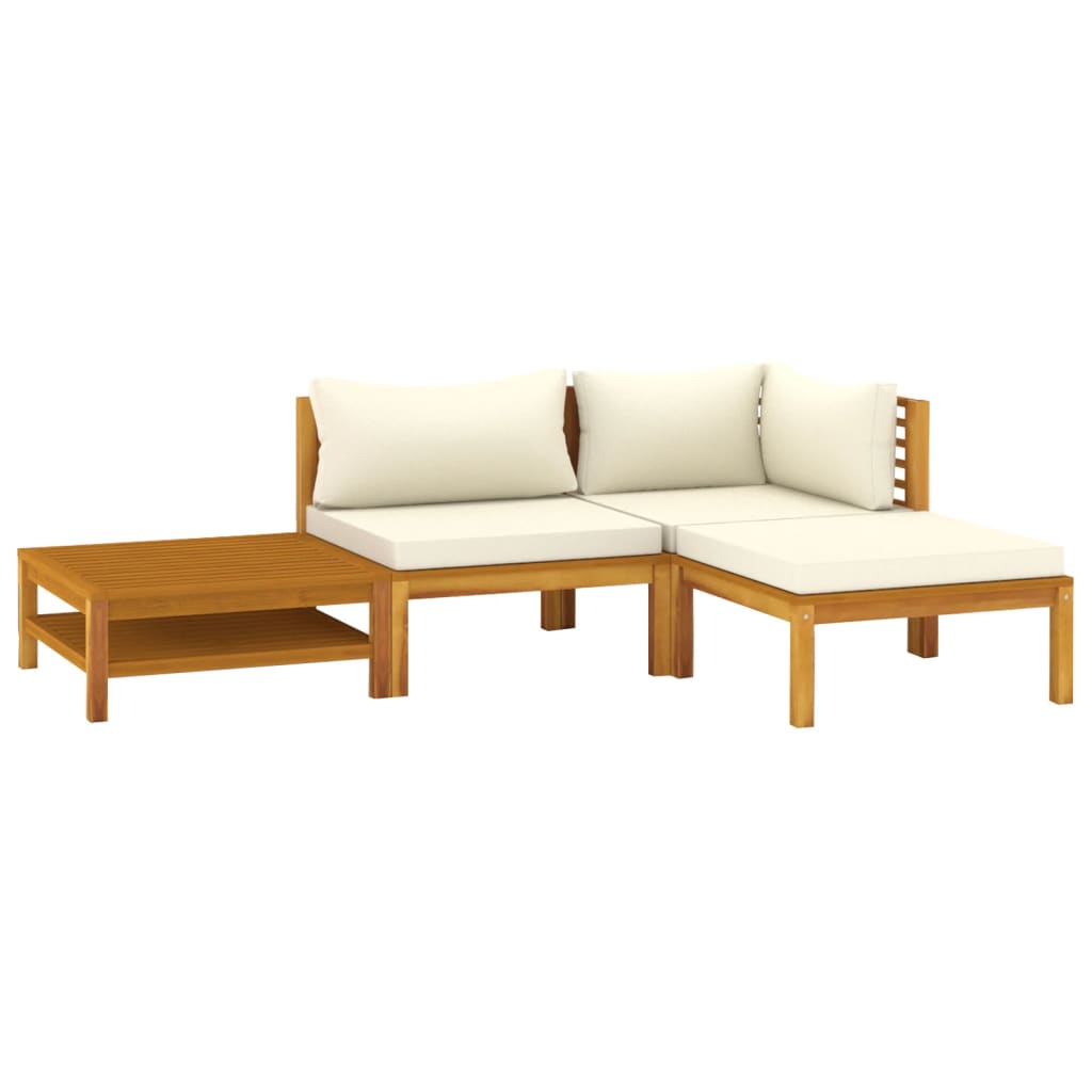 4-tlg. Garten-Lounge-Set mit Creme Kissen Massivholz Akazie