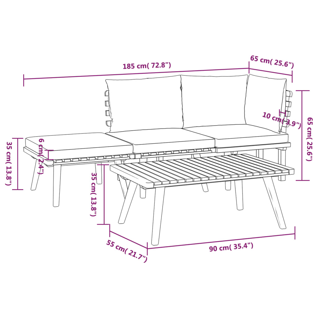 4-tlg. Garten-Lounge-Set mit Kissen Massivholz Akazie