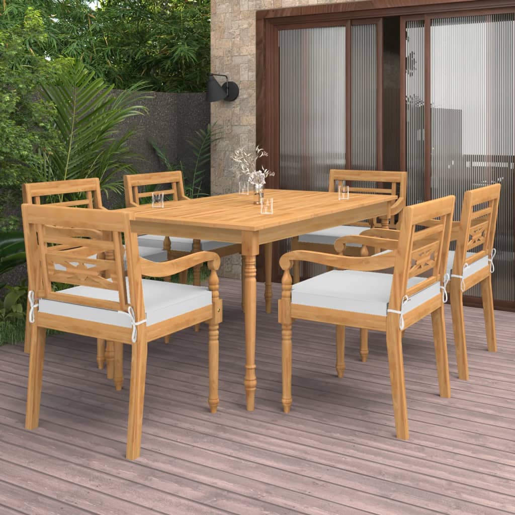7-tlg. Garten-Essgruppe mit Kissen Massivholz Teak