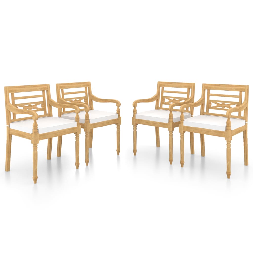 Batavia-Stühle 4 Stk. mit Kissen Massivholz Teak