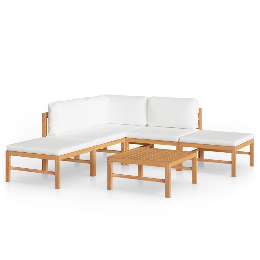 6-tlg. Garten-Lounge-Set mit Creme Kissen Massivholz Teak