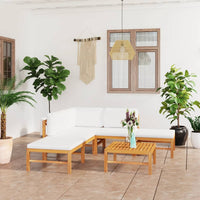 Thumbnail for 6-tlg. Garten-Lounge-Set mit Creme Kissen Massivholz Teak